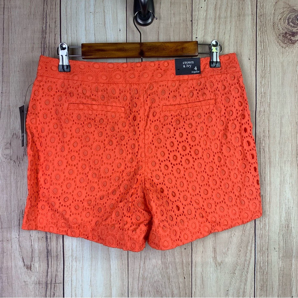 Crown & Ivy Orange Shorts with Floral Texture - Picture 5 of 8